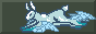 An animated dark background button of a light blue rabbit with wings on his paws moving from right to left. After that words flash on button that state: Hermes guides me