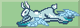 An animated light background button of a light blue rabbit with wings on his paws moving from right to left. After that words flash on button that state: Hermes guides me