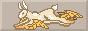 A light background button of a yellow rabbit with wings on his paws moving from right to left. After that words flash on button that state: Hermes guides me
